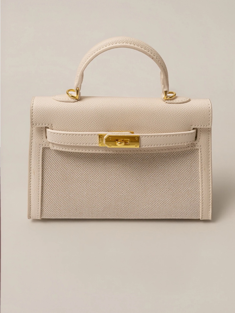 Cream Structured Top-Handle Mini Bag